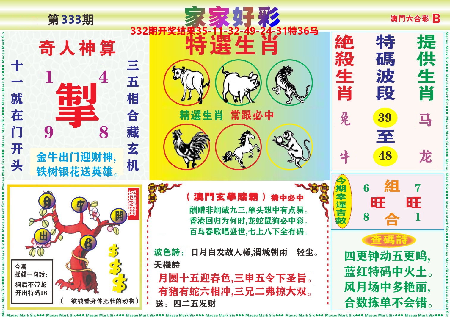 家家好彩B 第333期