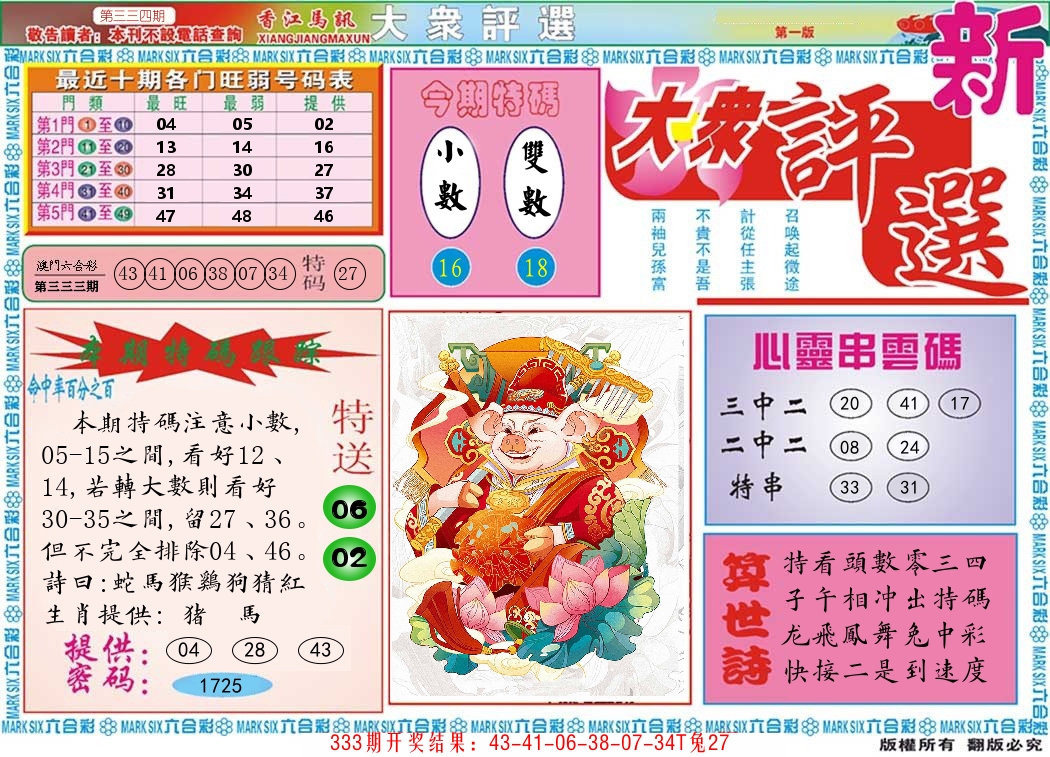 澳门大众评选 第334期