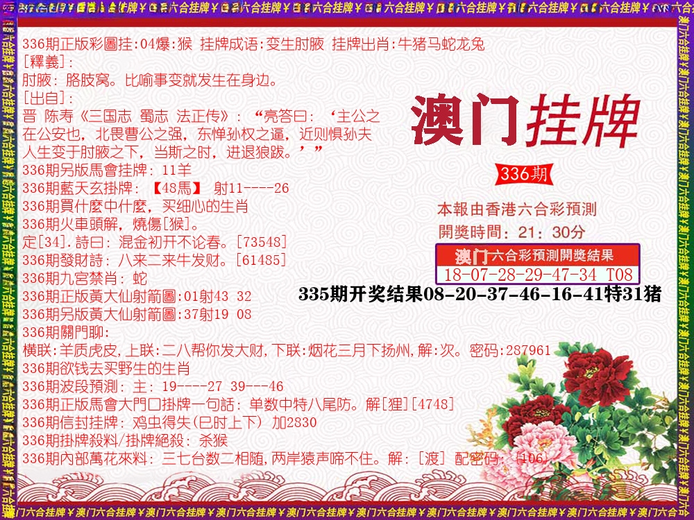 澳门挂牌 第336期