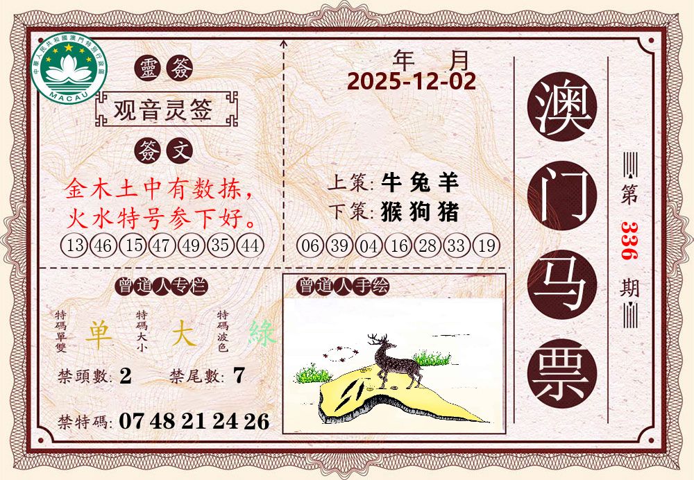 澳门马票 第336期