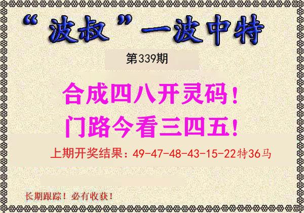 波叔中特 第339期