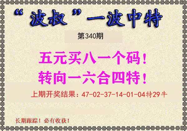 波叔中特 第340期
