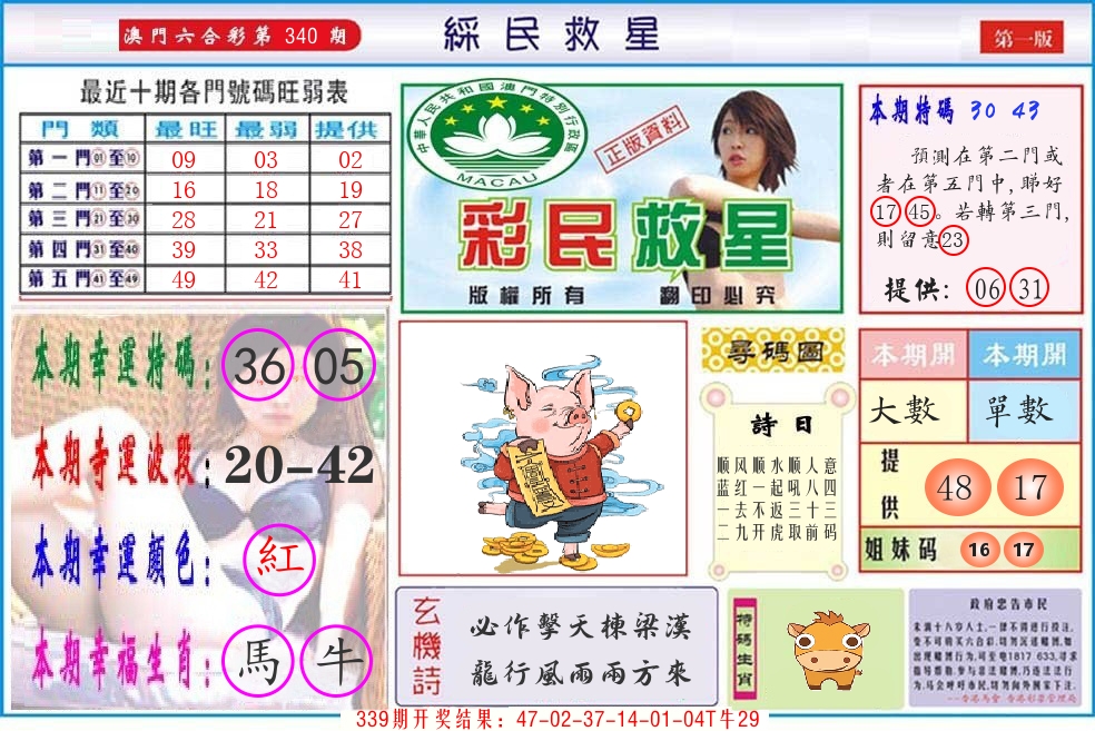 澳门彩民救星 第340期