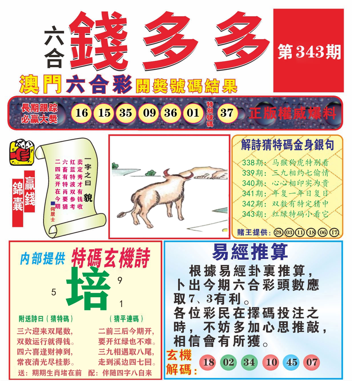 澳门钱多多B 第343期