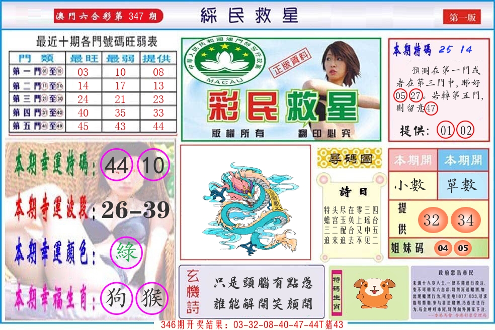 澳门彩民救星 第347期