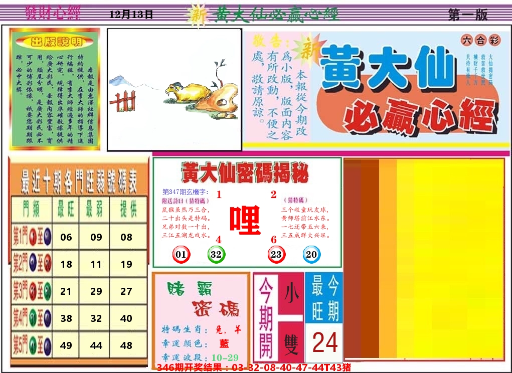 黄大仙必赢心经 第347期