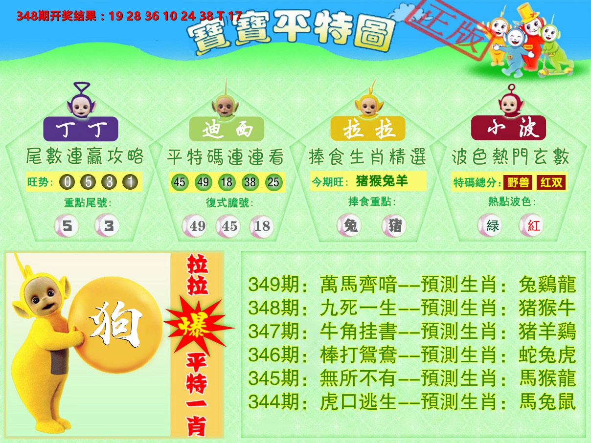 天线宝宝平特图 第349期