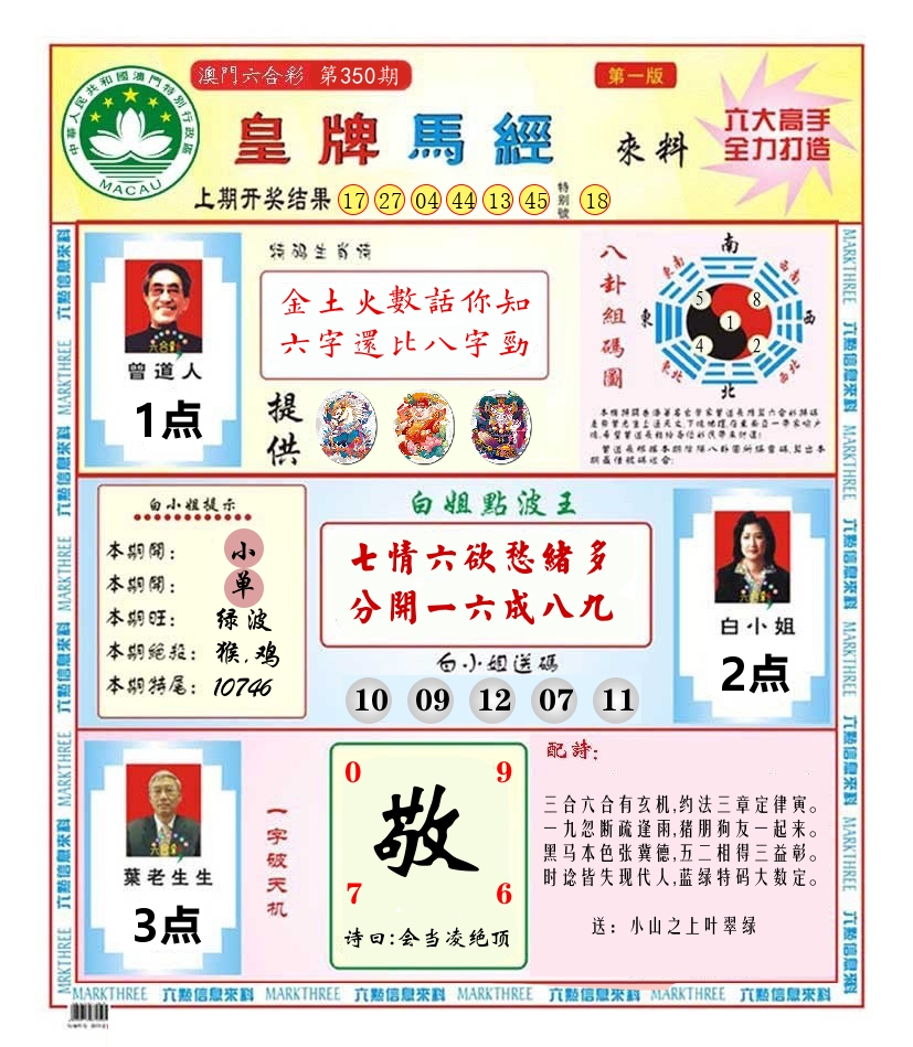 澳门皇牌马经 第350期