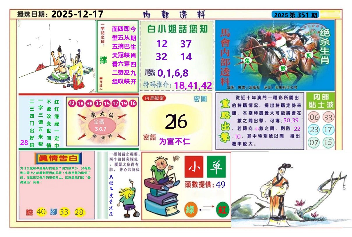 澳门内部透料A 第351期