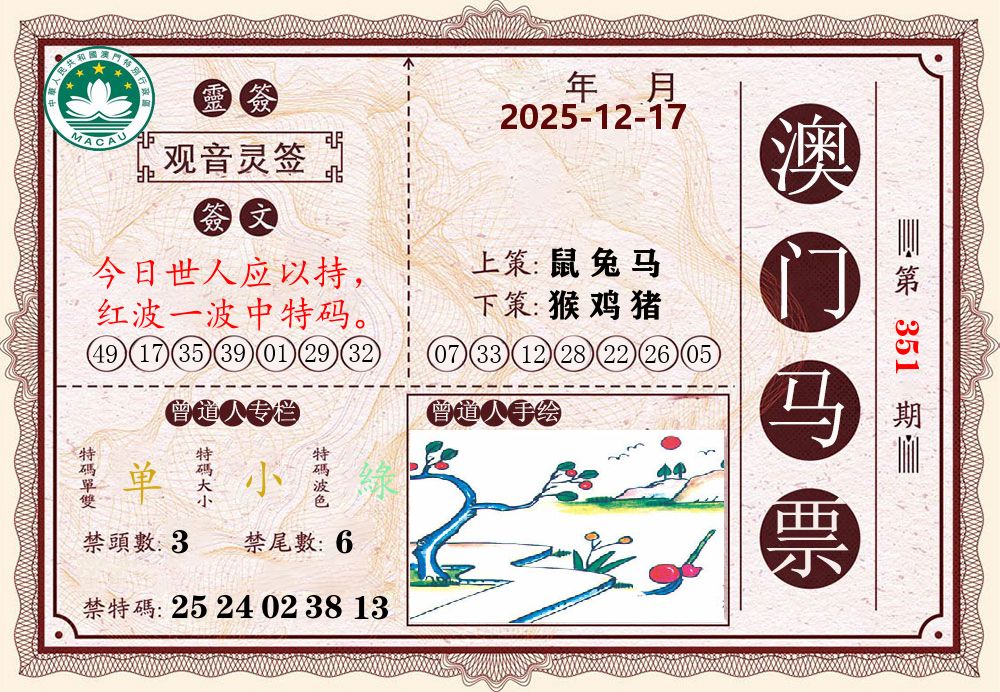 澳门马票 第351期