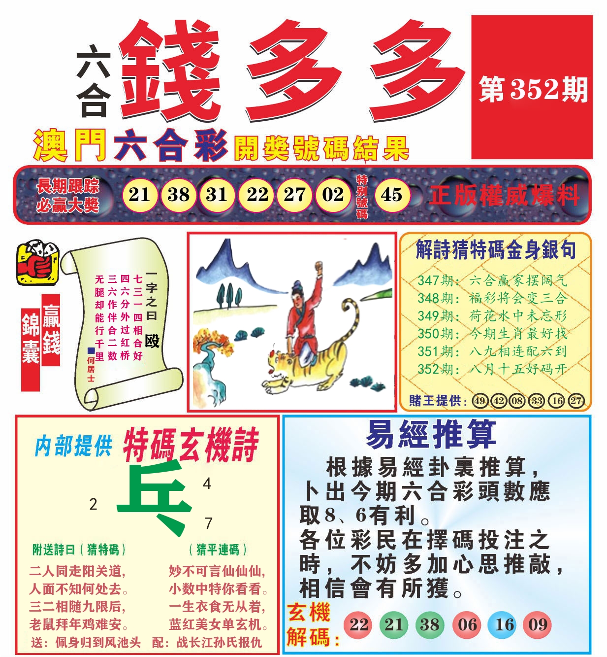 澳门钱多多B 第352期