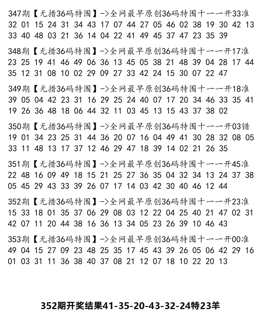 无错三十六码 第353期