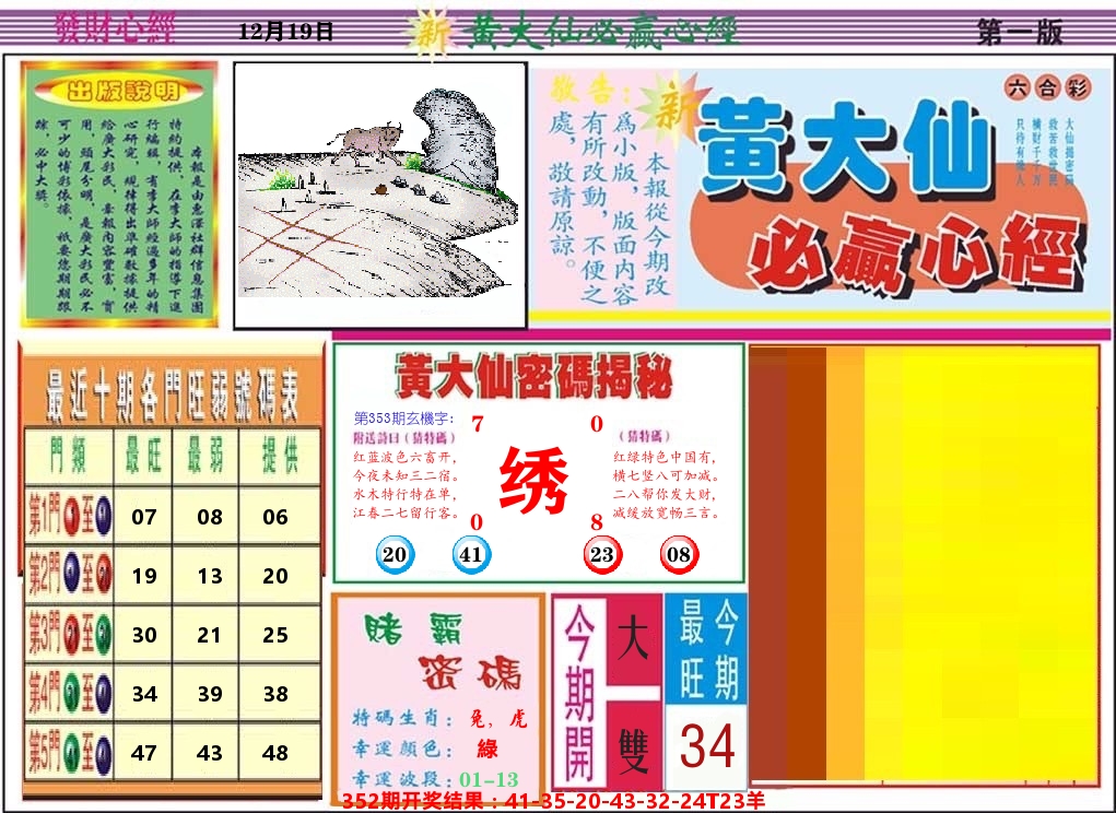 黄大仙必赢心经 第353期