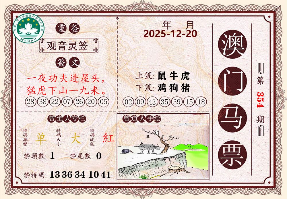 澳门马票 第354期