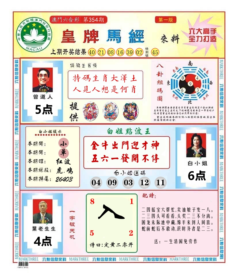澳门皇牌马经 第354期