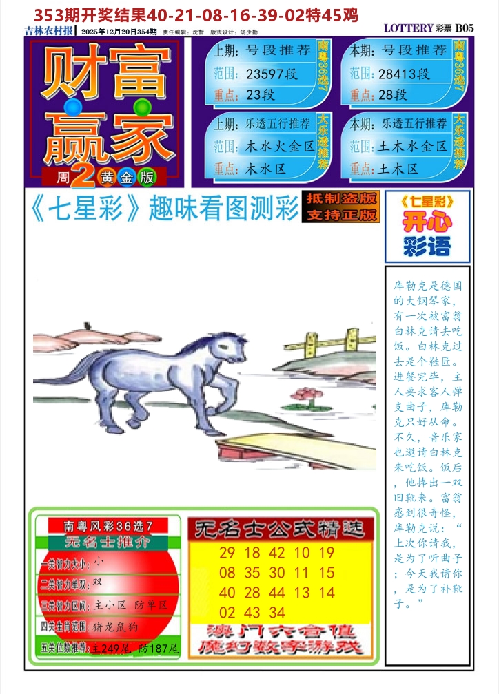 七星彩图A 第354期