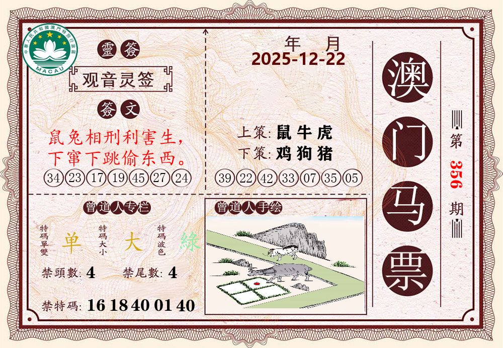 澳门马票 第356期