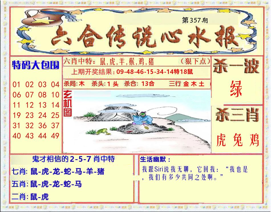 六合传说心水报 第357期
