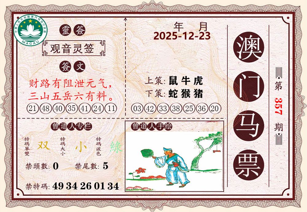 澳门马票 第357期