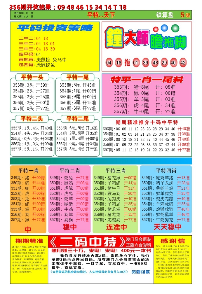 澳门铁算盘D 第357期