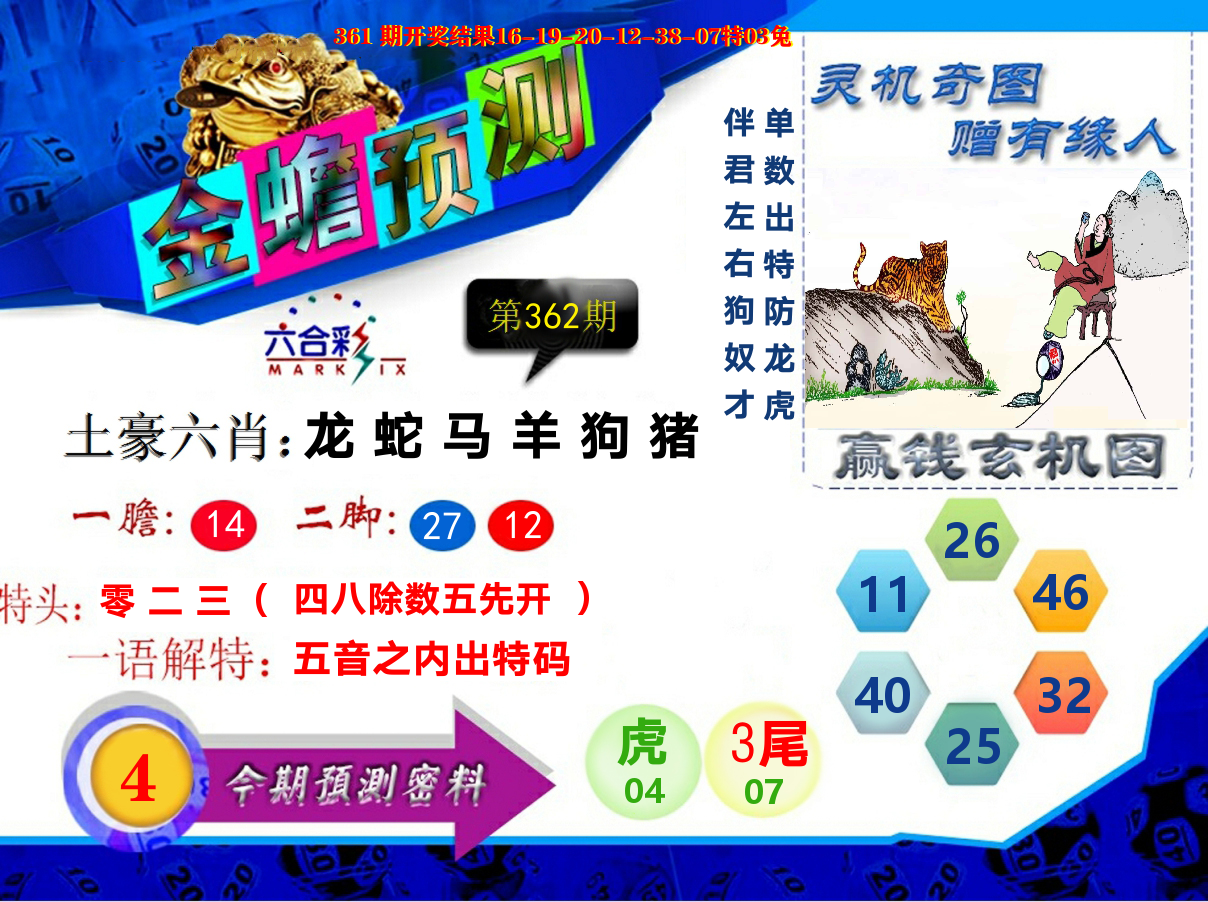 金蟾预测 第362期