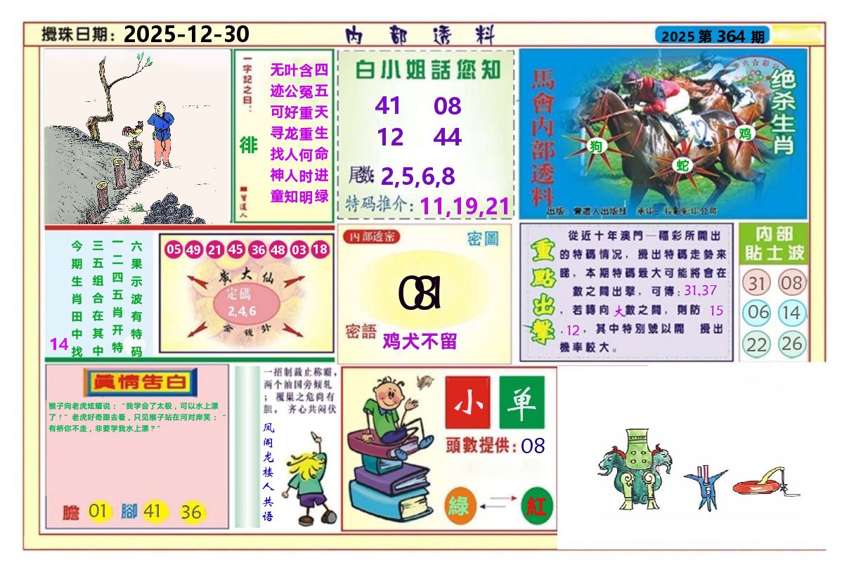 澳门内部透料A 第364期