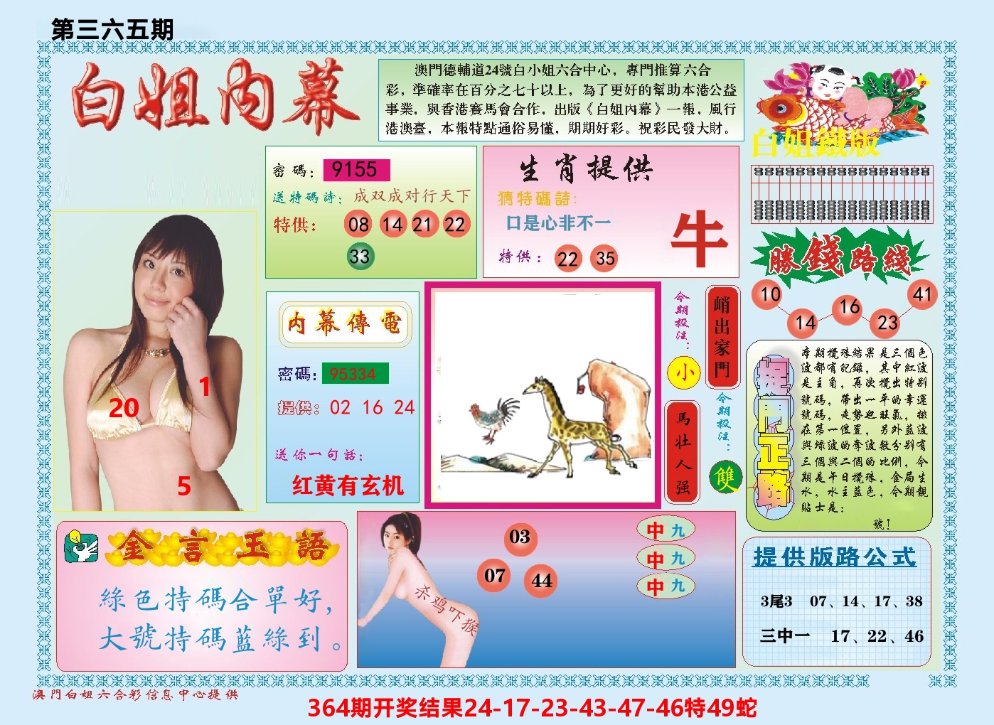 澳门白姐内幕 第365期