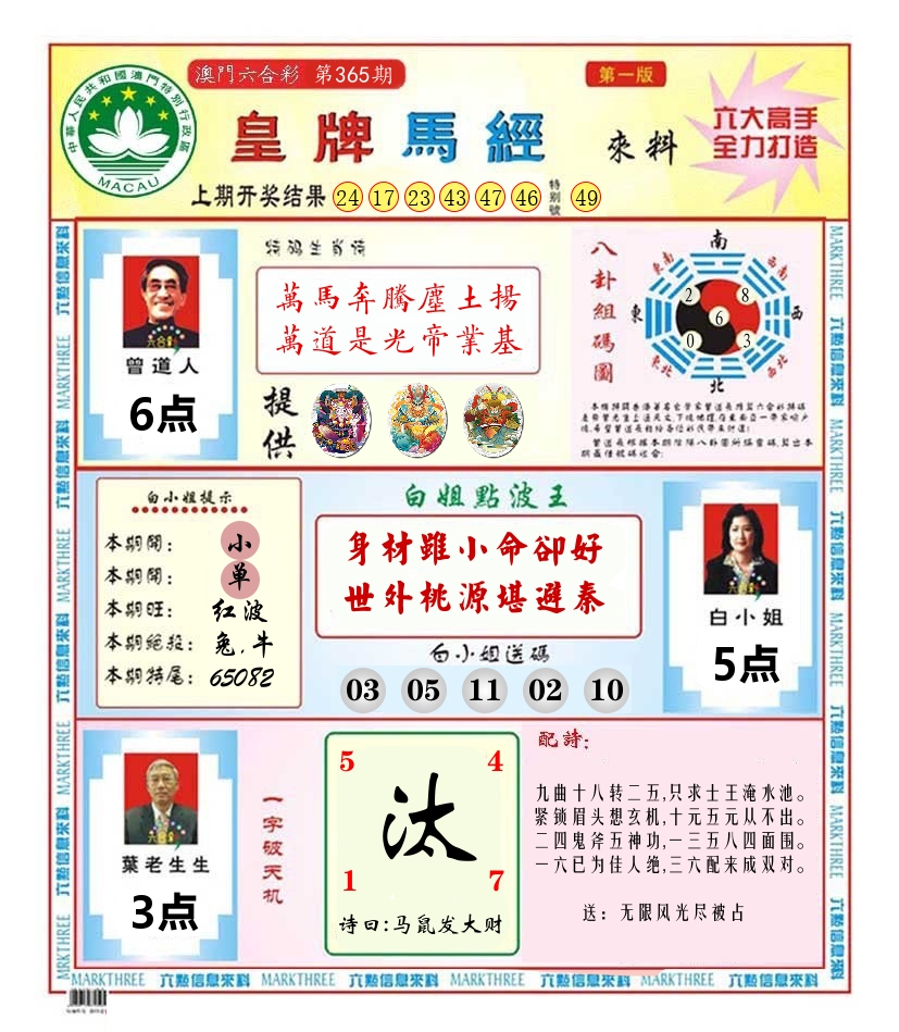 澳门皇牌马经 第365期