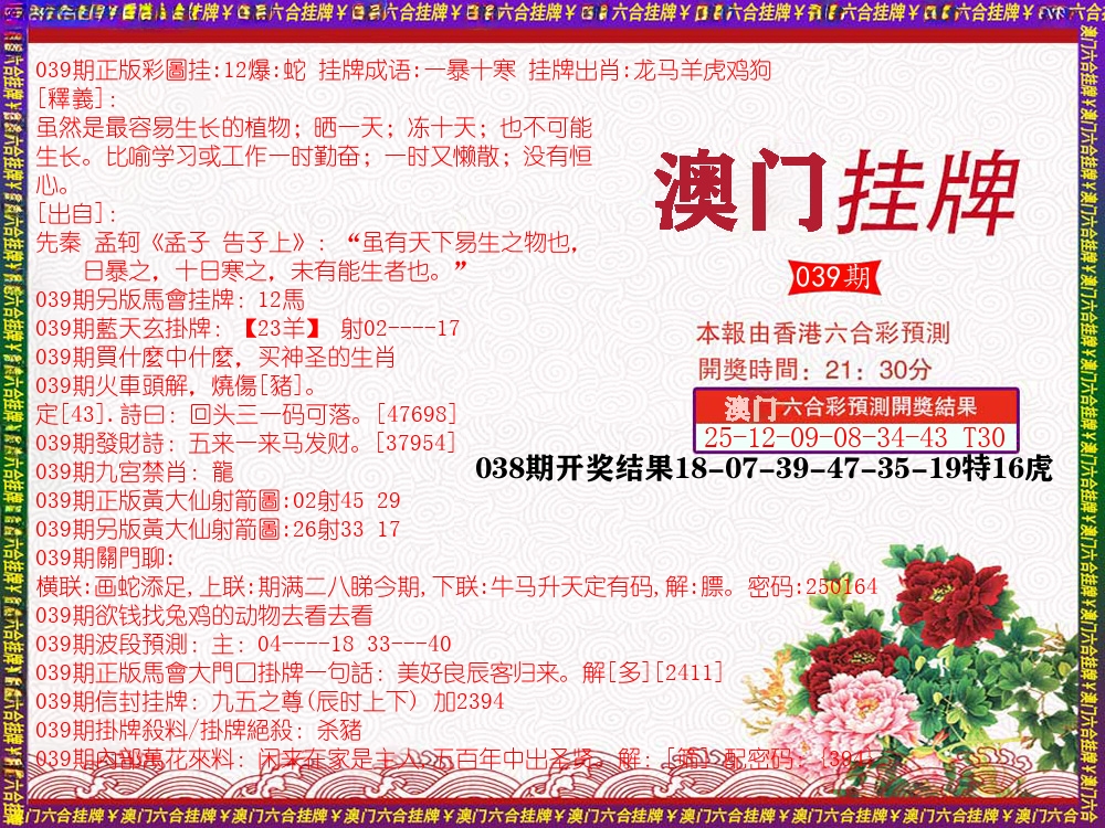澳门挂牌 第39期