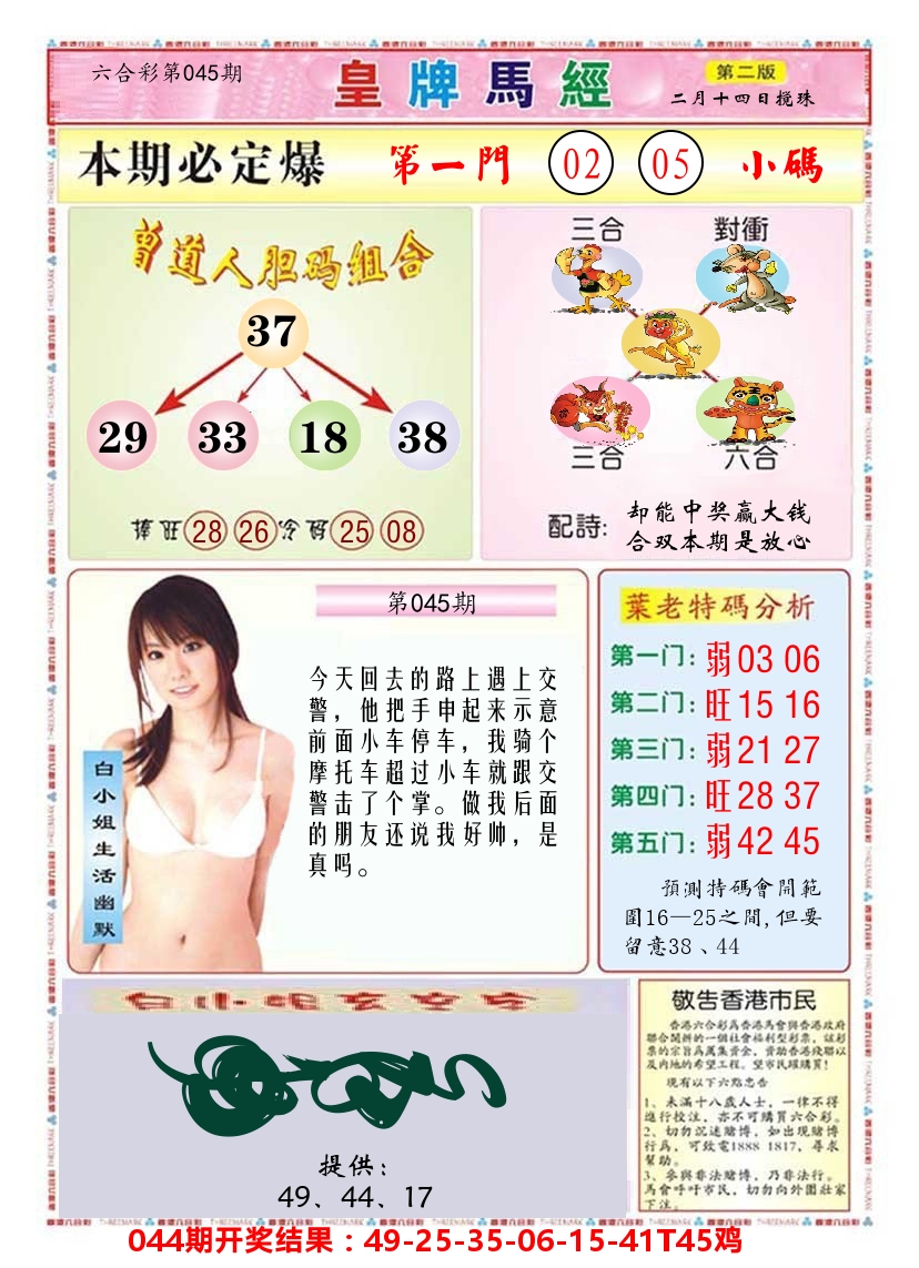 澳门皇牌马经B 第45期