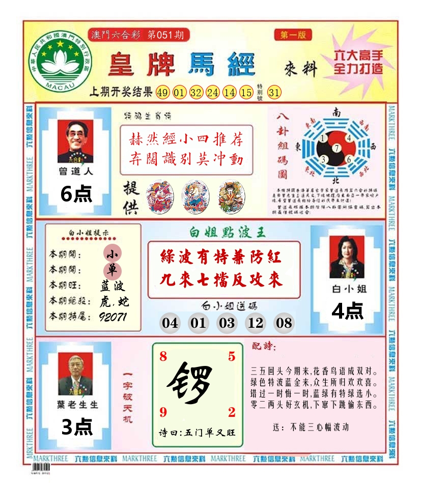 澳门皇牌马经 第51期