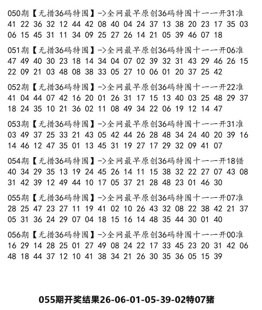 无错三十六码 第56期