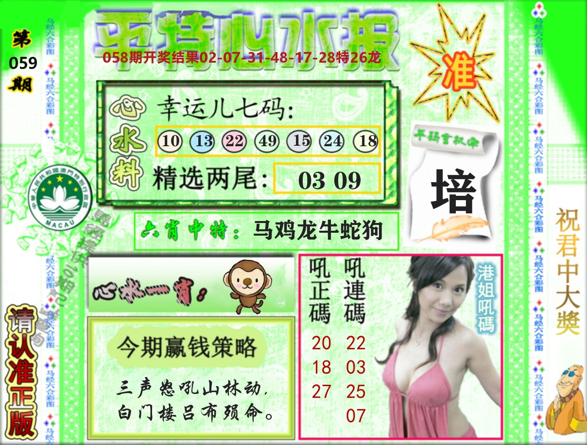 平特心水报 第59期