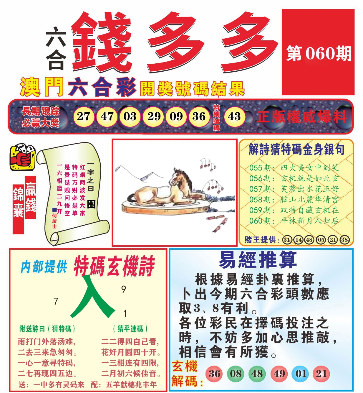 澳门钱多多B 第60期
