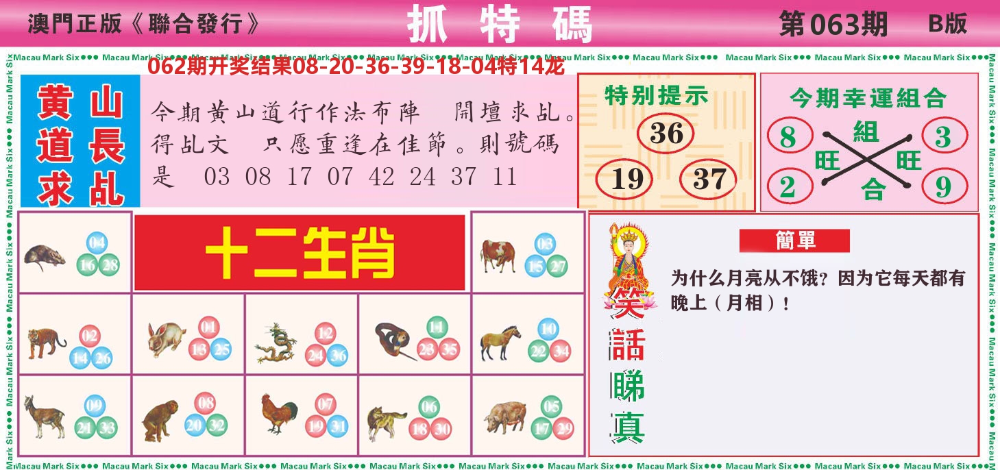 澳门抓特码B 第63期