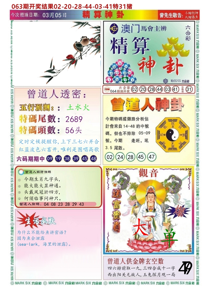 澳门精算神卦 第64期