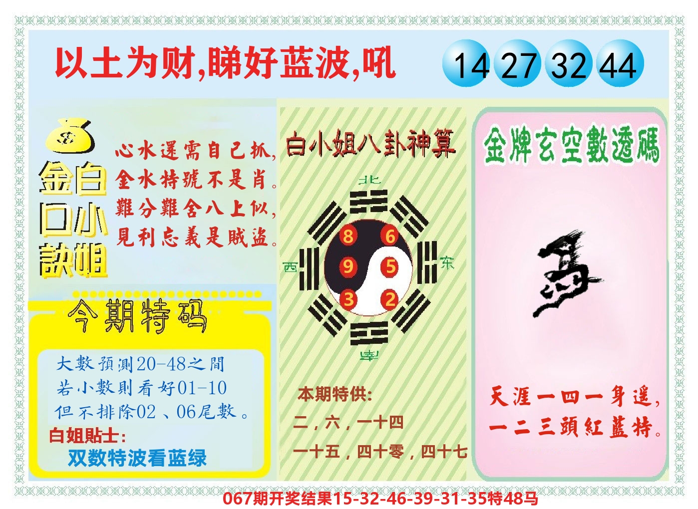 白小姐金口决 第68期