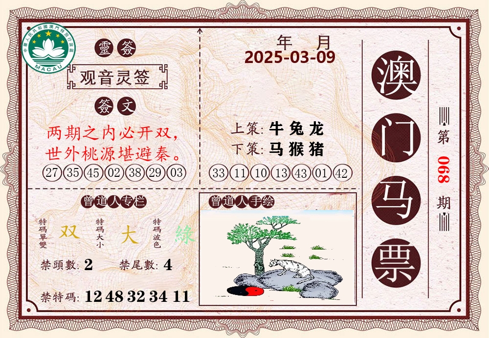 澳门马票 第68期