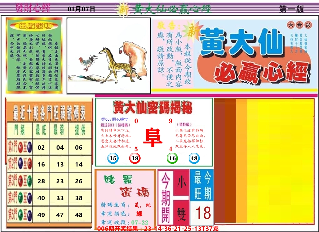 黄大仙必赢心经 第7期