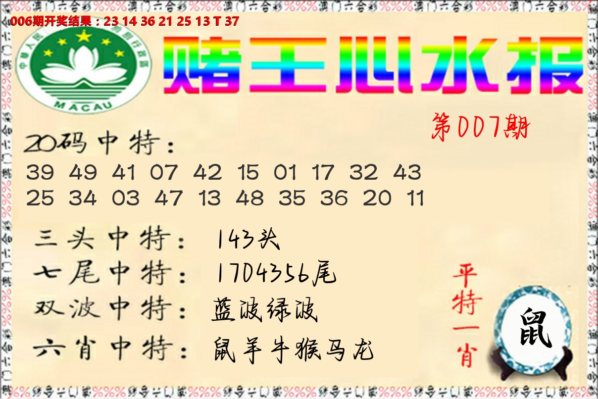 赌王心水报 第7期