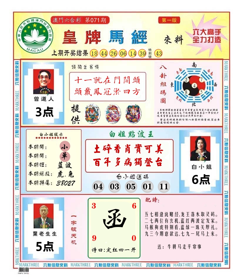 澳门皇牌马经 第71期