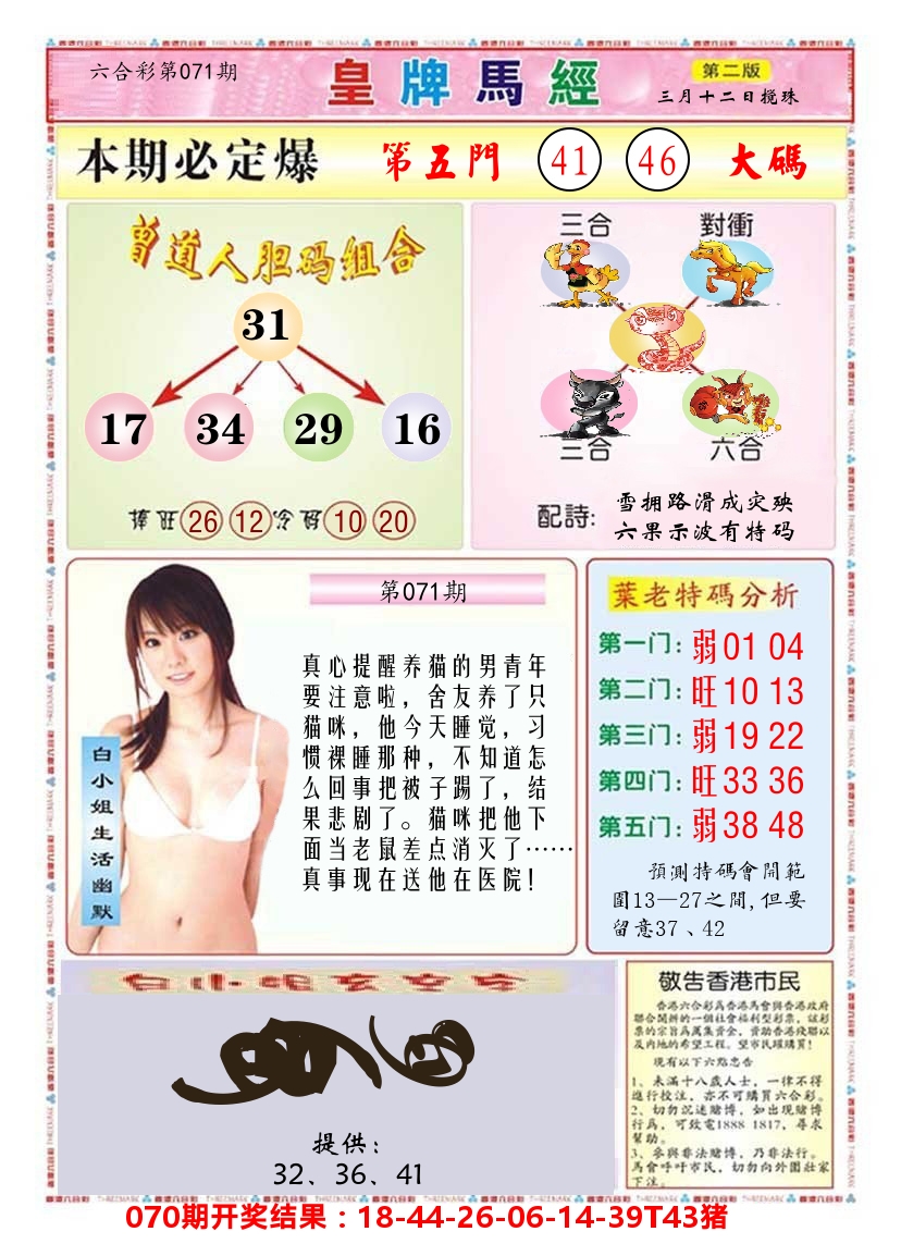 澳门皇牌马经B 第71期