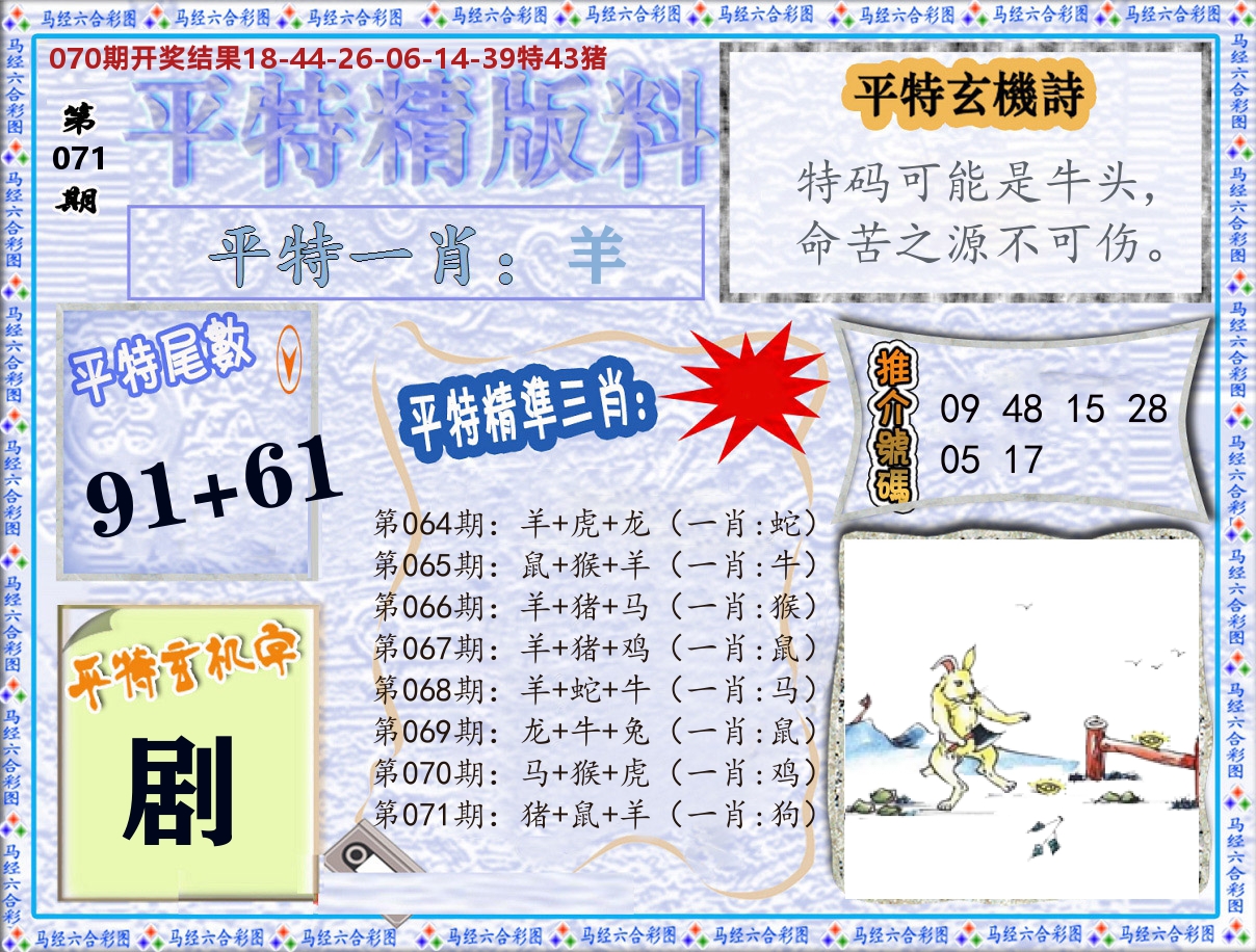 平特精版料 第71期