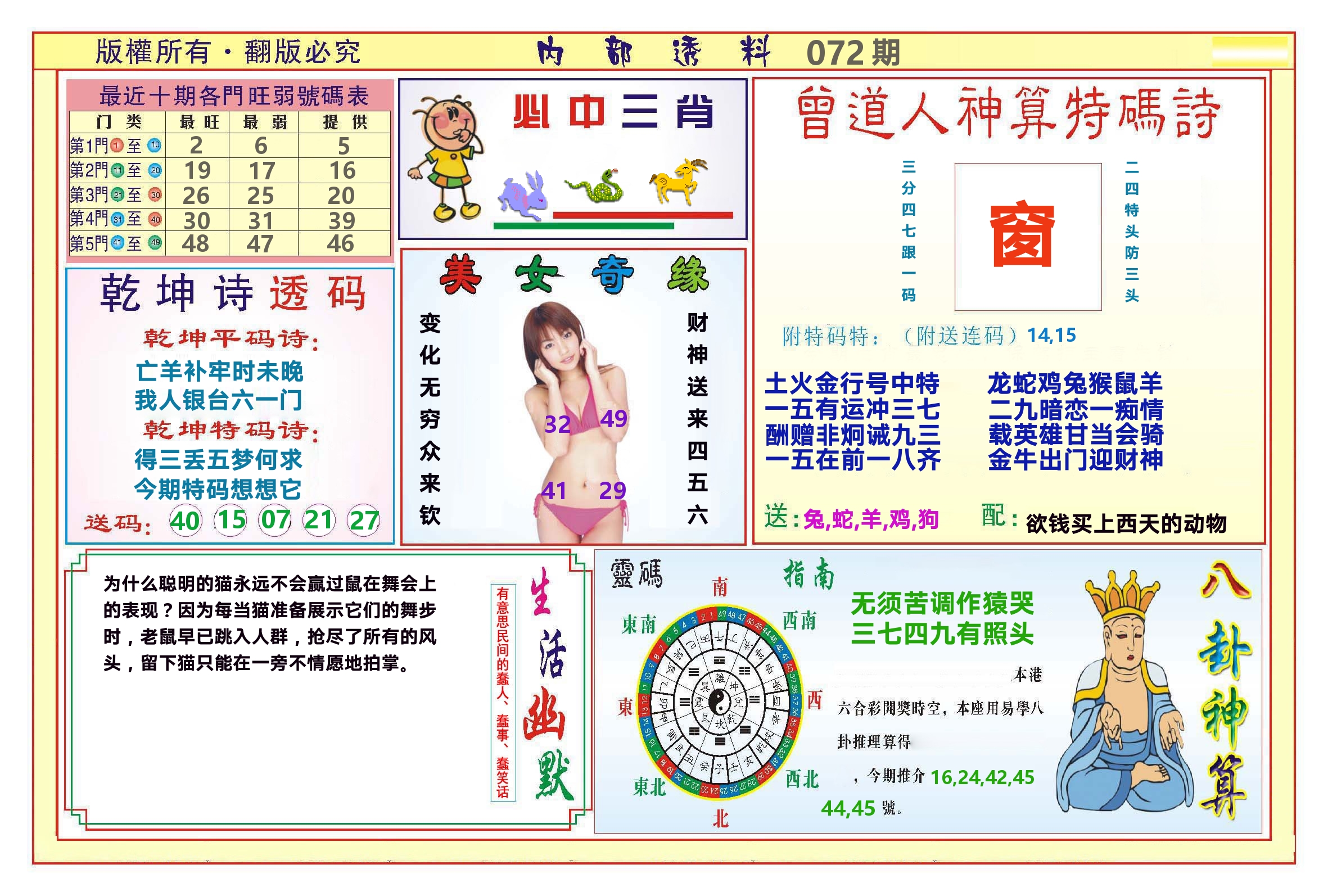 澳门内部透料B 第72期