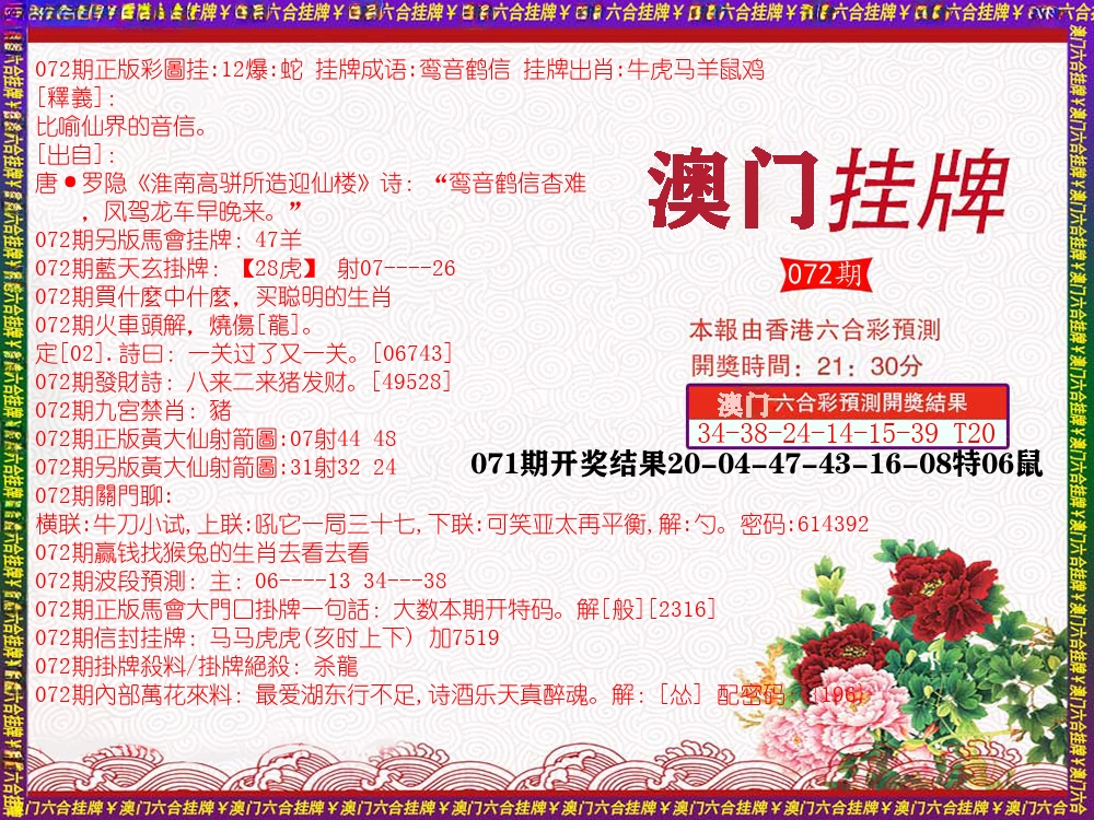 澳门挂牌 第72期