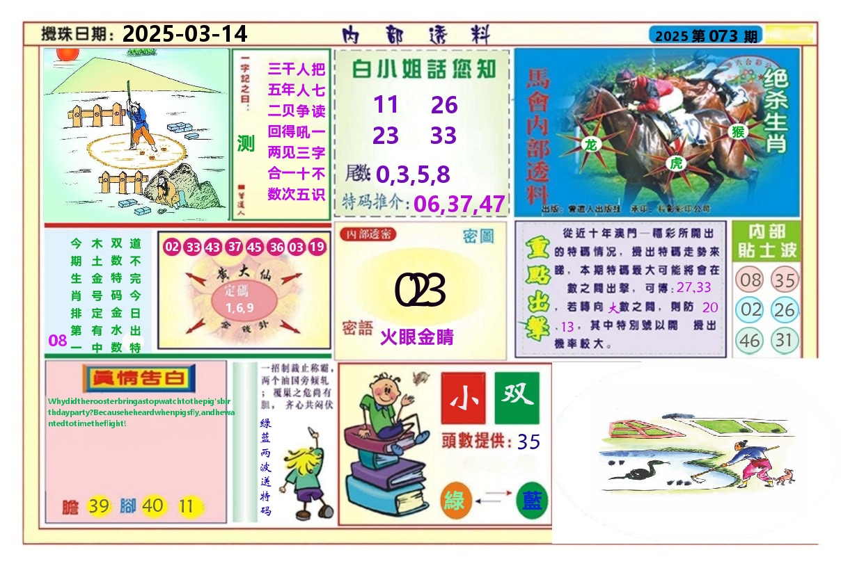 澳门内部透料A 第73期