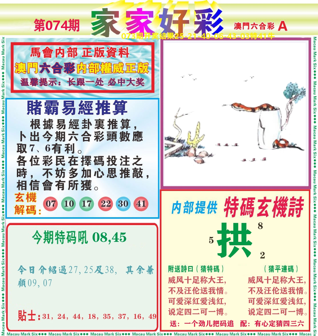 家家好彩A 第74期