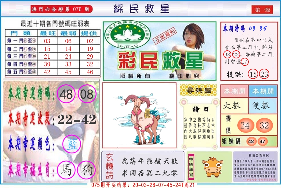 澳门彩民救星 第76期