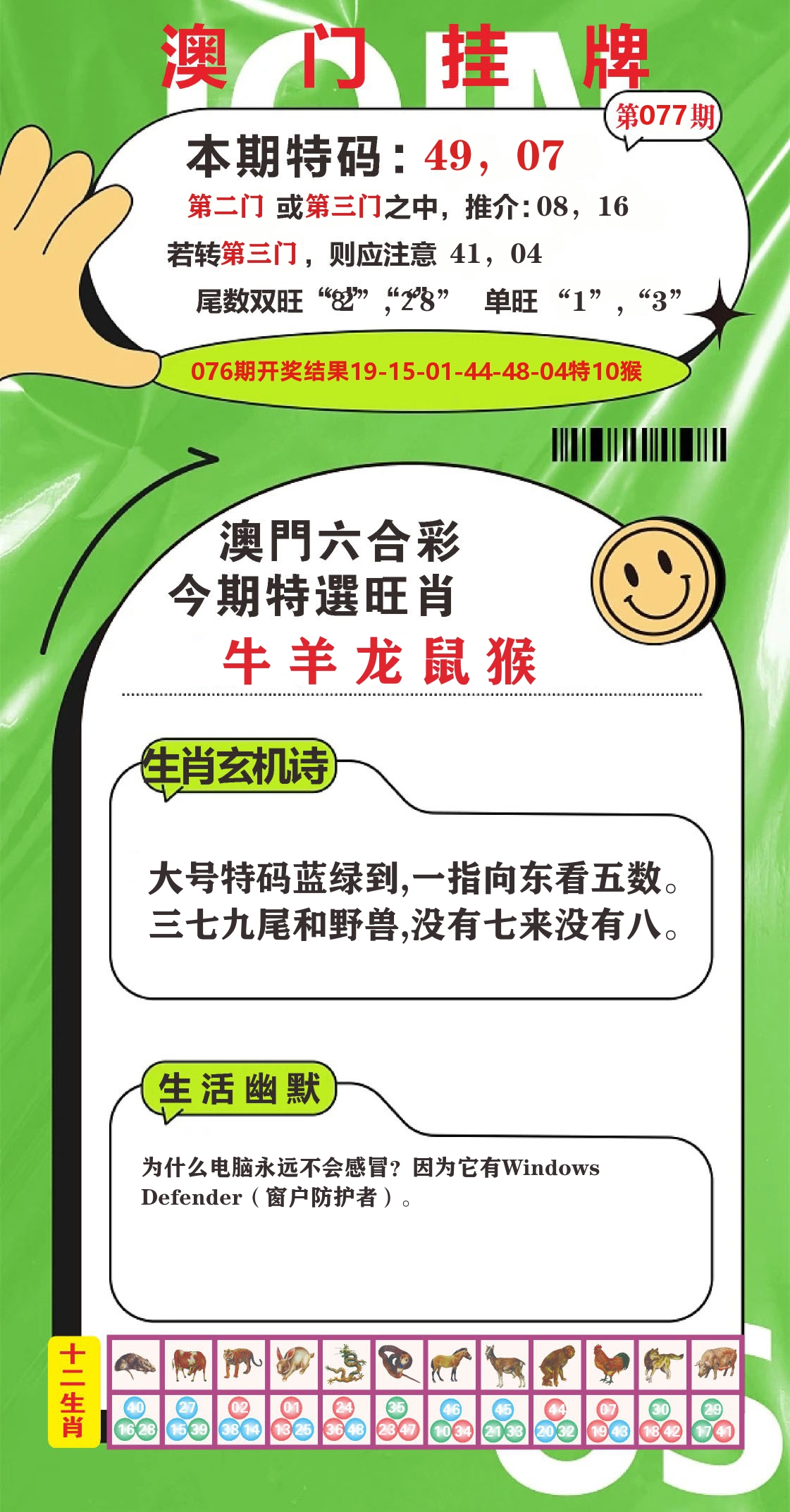 澳门赢天下B 第77期