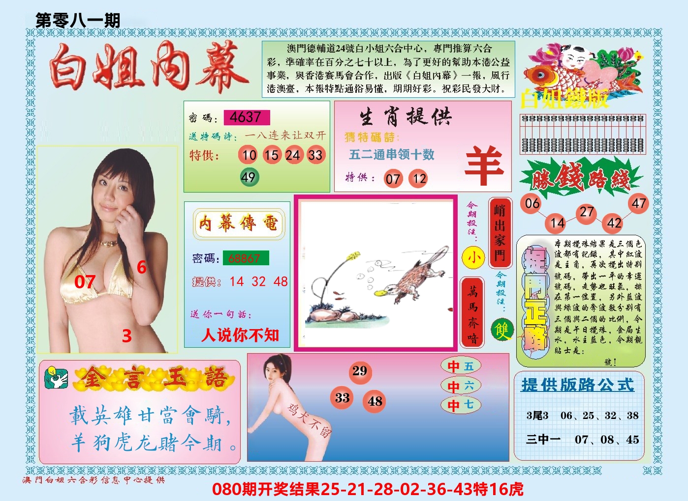 澳门白姐内幕 第81期